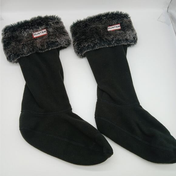 Hunter Boot Socks Fleece Faux Fur Cuff Welly Socks Black Size Medium 5-7 - Picture 1 of 6